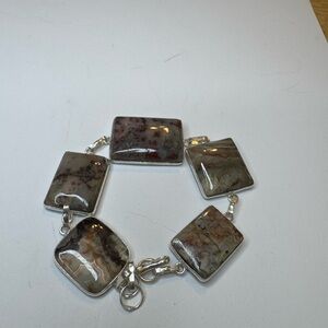 Mexican Laguna Lace, 925 Silver Plated Gemstone Bracelet 8.5"